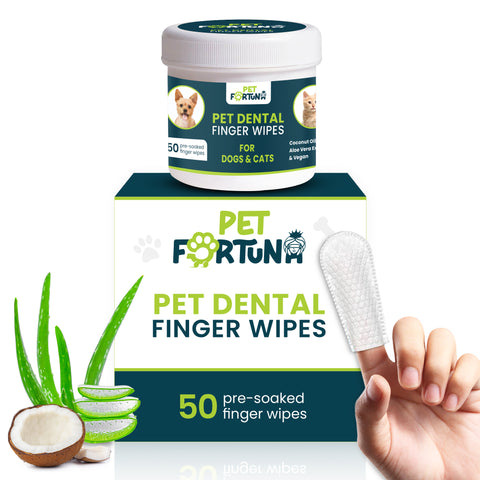 Pet Fortuna Pet Teeth Cleaning Finger Wipes for Dogs & Cats, Disposable Cleaning Dental Wipe - Unscented (50 Count)