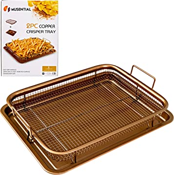 MUSENTIAL 2-Piece Non-Stick Air Fry Tray Bakeware Set for Oven, 13 x 9-Inch