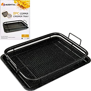 MUSENTIAL 2-Piece Non-Stick Air Fry Tray Bakeware Set for Oven, 13 x 9-Inch